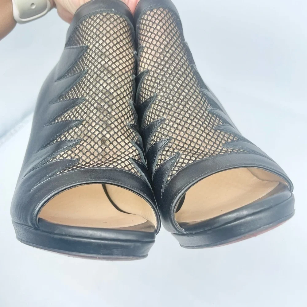 Christian Louboutin Black leather & Mesh peep toe Disorder booties 120mm EU 38